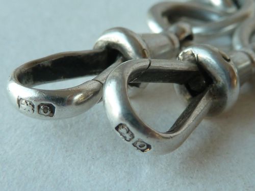 17 43CM 75G SOLID SILVER DOUBLE ALBERT POCKET WATCH CHAIN 1913 NECKLACE CHOKER COLLAR VICTORIAN - ADDITIONAL PHOTO 6