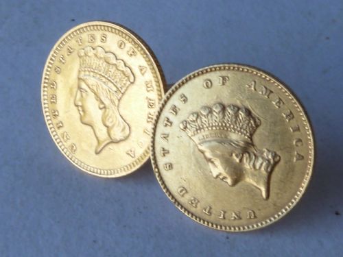 gold dollar coin studs earrings 1855 liberty indian 21ct 18ct usa american - CATEGORY: ANTIQUE JEWELLERY - DATED 1850
