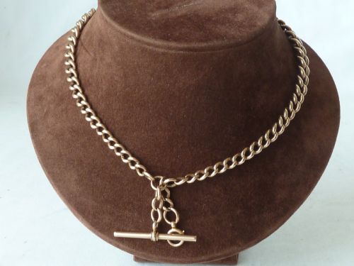 1910 1912 495mm 555g solid 9 carat gold double albert pocket watch chain graduated necklace - CATEGORY: ANTIQUE JEWELLERY - DATED 1910