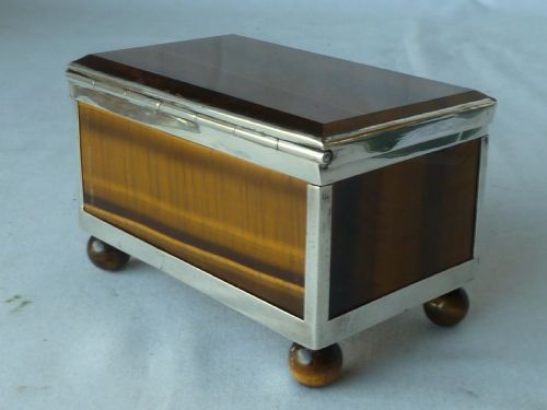 VICTORIAN SILVER TIGERS EYE AGATE HARDSTONE BOX HALLMARKED STERLING TRINKET JEWELLERY - ADDITIONAL PHOTO 2