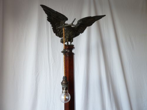 TALL TABLE LAMP BRONZE EAGLE PILLAR TABLE MAHOGANY COLUMN - ADDITIONAL PHOTO 3