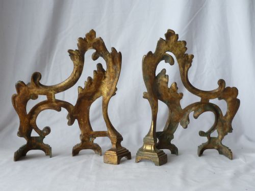 CHENET FIRE TOOL RESTS DOGS GILT BRASS ROCOCO HEARTH FRENCH PAIR - ADDITIONAL PHOTO 2