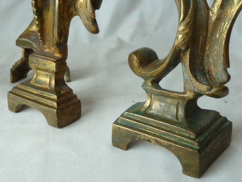 CHENET FIRE TOOL RESTS DOGS GILT BRASS ROCOCO HEARTH FRENCH PAIR - ADDITIONAL PHOTO 4
