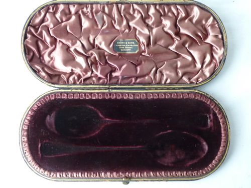 PAIR SILVER BERRY SPOONS BOXED GEORGIAN VICTORIAN SERVING TABLE STERLING HALLMARKED - ADDITIONAL PHOTO 2