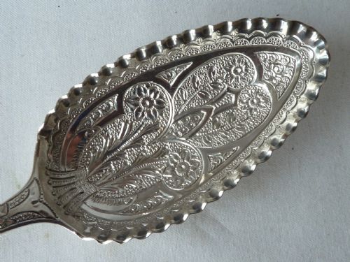 PAIR SILVER BERRY SPOONS BOXED GEORGIAN VICTORIAN SERVING TABLE STERLING HALLMARKED - ADDITIONAL PHOTO 5