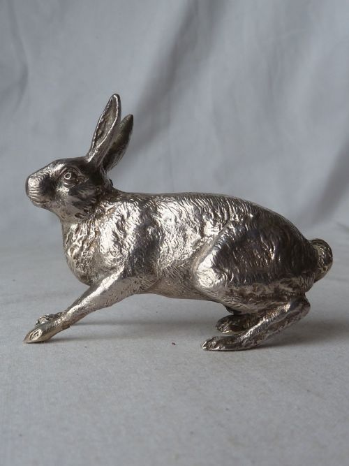 SOLID SILVER HARE MODEL HALLMARKED STERLING RABBIT EDWARD BARNARD BROS - ADDITIONAL PHOTO 1