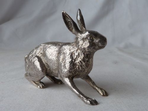 SOLID SILVER HARE MODEL HALLMARKED STERLING RABBIT EDWARD BARNARD BROS - ADDITIONAL PHOTO 2