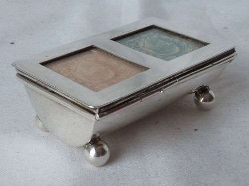 edwardian double postage stamp case box 1903 sterling silver - CATEGORY: ANTIQUE SILVER - DATED 1900