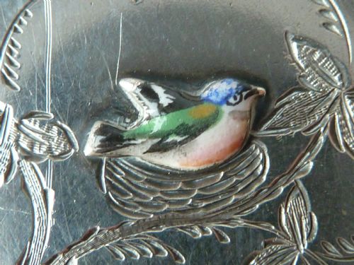 WHEEL BROOCH PIN NESTING BIRD VICTORIAN ENAMEL SILVER GOLD AESTHETIC - ADDITIONAL PHOTO 1