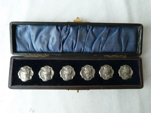 boxed set 6 buttons silver art nouveau hallmarked 1900 ladies head - CATEGORY: ANTIQUE JEWELLERY - DATED 1900