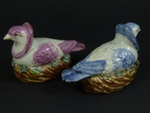 fig 1. Pair Victorian Staffordshire Nun Pigeons Doves Pearlware Pottery Miniature