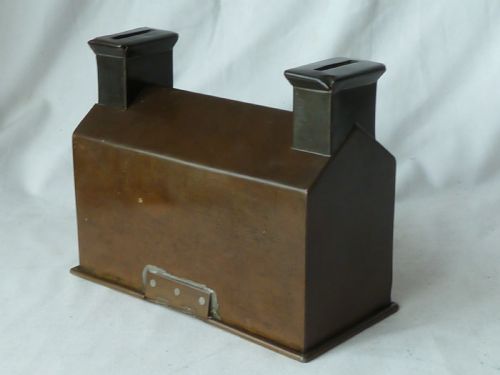 PATINATED BRASS COTTAGE MONEY BOX COIN BANK MINIATURE BUILDING HOUSE ENGLISH NAIVE FOLK ART - ADDITIONAL PHOTO 9