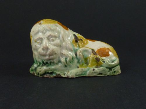 prattware lion early english staffordshire pottery miniature toy - CATEGORY: ANTIQUE CERAMICS - DATED 1800