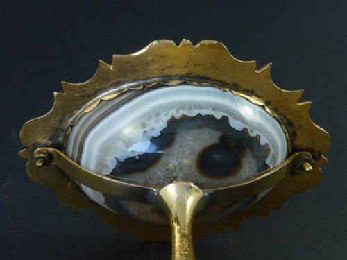 MINIATURE BANDED AGATE TAZZA BOWL CONTINENTAL ROCOCO GILT BRASS BRONZE ORMOLU - ADDITIONAL PHOTO 7
