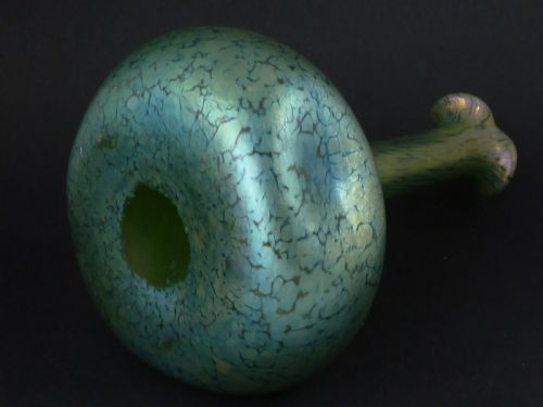 PAIR JACK IN THE PULPIT VASES LOETZ IRIDESCENT GREEN GLASS ART NOUVEAU - ADDITIONAL PHOTO 4
