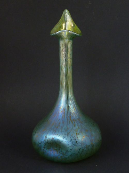 PAIR JACK IN THE PULPIT VASES LOETZ IRIDESCENT GREEN GLASS ART NOUVEAU - ADDITIONAL PHOTO 5