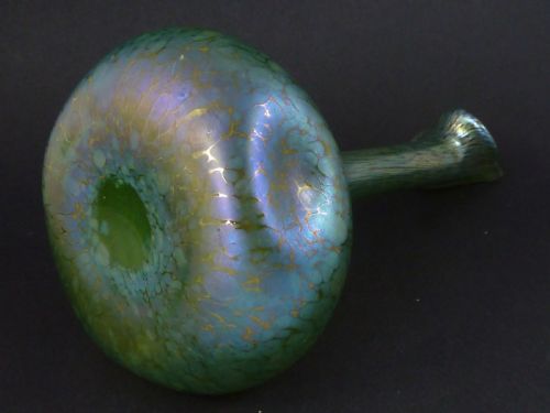 PAIR JACK IN THE PULPIT VASES LOETZ IRIDESCENT GREEN GLASS ART NOUVEAU - ADDITIONAL PHOTO 7