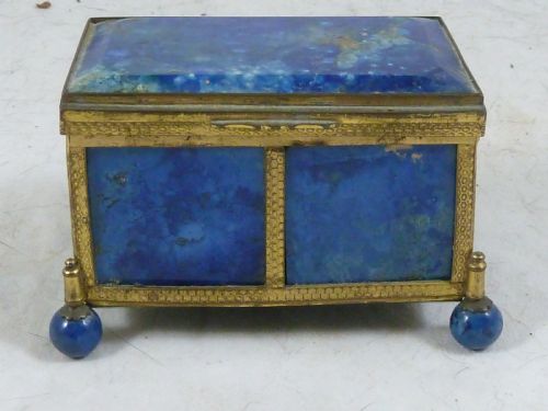 VICTORIAN BLUE AGATE HARDSTONE BOX GILT BRASS TRINKET JEWELLERY - ADDITIONAL PHOTO 2