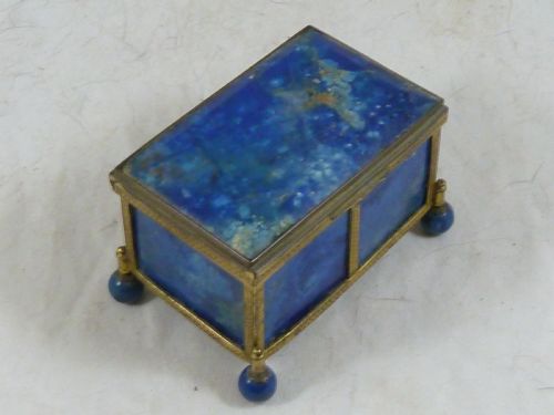 VICTORIAN BLUE AGATE HARDSTONE BOX GILT BRASS TRINKET JEWELLERY - ADDITIONAL PHOTO 3