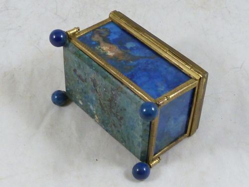 VICTORIAN BLUE AGATE HARDSTONE BOX GILT BRASS TRINKET JEWELLERY - ADDITIONAL PHOTO 4