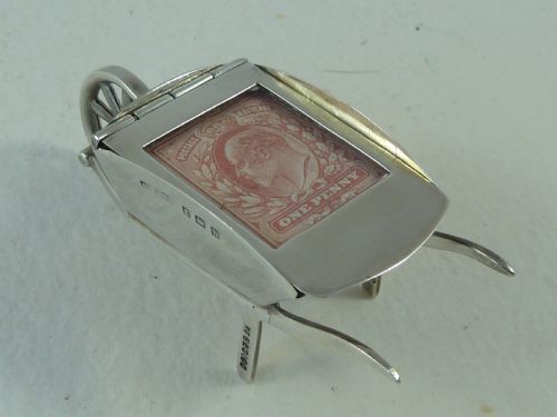 NOVELTY GARDEN WHEELBARROW POSTAGE STAMP CASE BOX 1907 STERLING SILVER MINIATURE - ADDITIONAL PHOTO 2