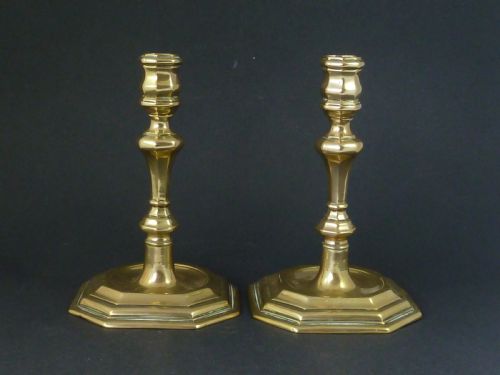 pair candlesticks english queen anne silvered brass early 18c french - CATEGORY: ANTIQUE LIGHTING - DATED 1700