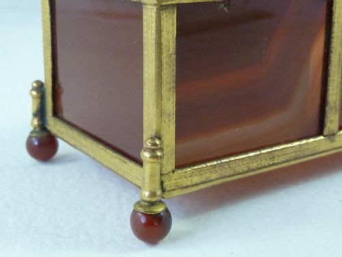 MINIATURE TRUNK BANDED CARNELIAN AGATE HARDSTONE BOX GILT BRASS ORMOLU TRINKET JEWELLERY - ADDITIONAL PHOTO 6
