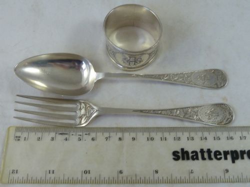 VICTORIAN SHE 1882 SILVER FORK SPOON NAPKIN RING SET BOXED ENGLISH GEORGE UNITE PRESENTATION - ADDITIONAL PHOTO 8