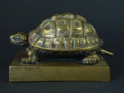 tortoise brass inkwell novelty inkstand english victorian animalier figural - CATEGORY: ANTIQUE MISCELLANEOUS - DATED 1850