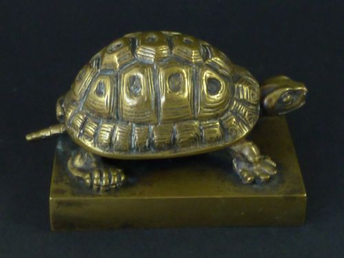 TORTOISE BRASS INKWELL NOVELTY INKSTAND ENGLISH VICTORIAN ANIMALIER FIGURAL - ADDITIONAL PHOTO 1