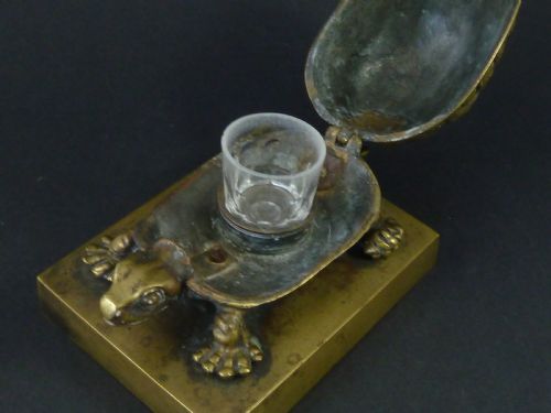 TORTOISE BRASS INKWELL NOVELTY INKSTAND ENGLISH VICTORIAN ANIMALIER FIGURAL - ADDITIONAL PHOTO 5