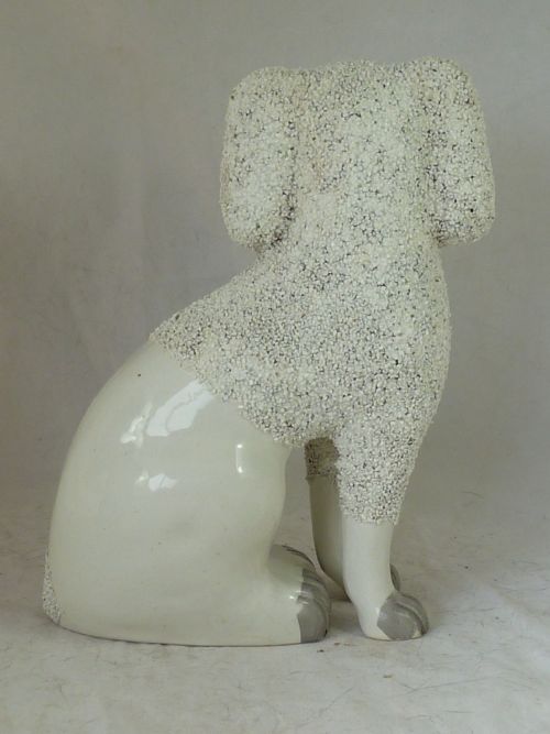 PAIR VICTORIAN STAFFORDSHIRE POTTERY POODLE CONFETTI DOGS SEPARATE LEG FIGURES GRAVELWARE LION CUT - ADDITIONAL PHOTO 5