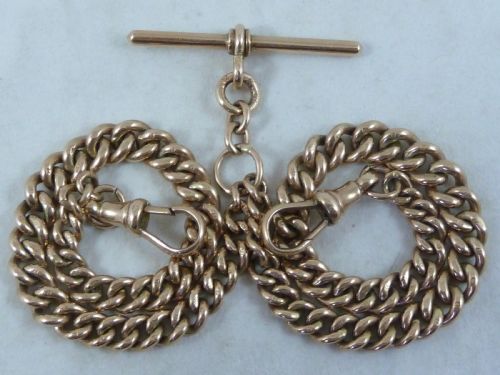 1918 1512 393MM 465G SOLID 9 CARAT GOLD DOUBLE ALBERT POCKET WATCH CHAIN CHOKER COLLAR GRADUATED CURB LINK - ADDITIONAL PHOTO 3