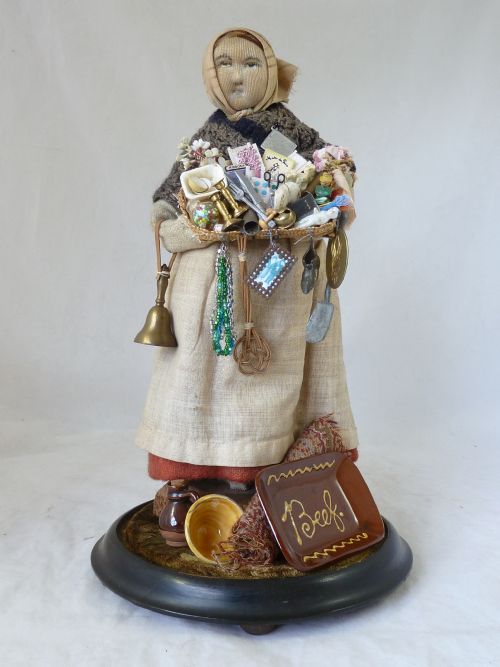 PEDLAR DOLL GLASS DOME LONDON STREET VENDOR PEDDLER VICTORIAN - ADDITIONAL PHOTO 1