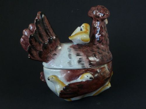 VICTORIAN SILKIE HEN EGG TUREEN BOWL STAFFORDSHIRE POTTERY CHICKEN BASKET - ADDITIONAL PHOTO 3