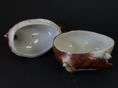 VICTORIAN SILKIE HEN EGG TUREEN BOWL STAFFORDSHIRE POTTERY CHICKEN BASKET - ADDITIONAL PHOTO 6