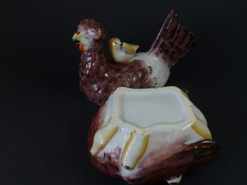 VICTORIAN SILKIE HEN EGG TUREEN BOWL STAFFORDSHIRE POTTERY CHICKEN BASKET - ADDITIONAL PHOTO 7