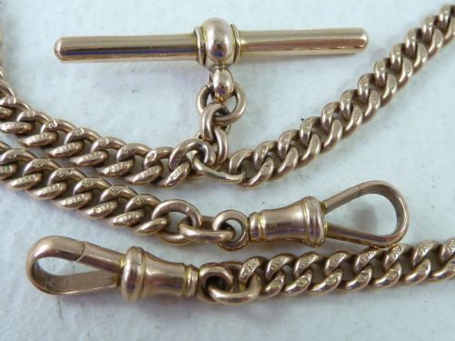 1900 17 433MM 378G SOLID 9 CARAT GOLD DOUBLE ALBERT POCKET WATCH CHAIN NECKLACE - ADDITIONAL PHOTO 5
