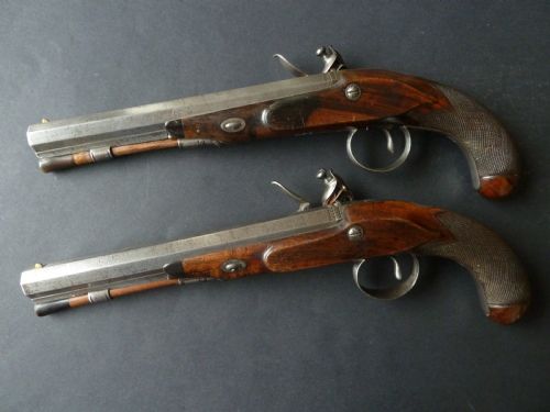 PAIR OFFICERS PISTOLS WHEELER LONDON FLINTLOCK DUELLING GUNS - ADDITIONAL PHOTO 1