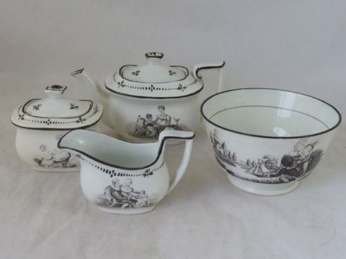 GEORGIAN BLACK TRANSFER PRINTED CHILDS TOY TEA SET ADAM BUCK PEARLWARE POTTERY BAT - ADDITIONAL PHOTO 15