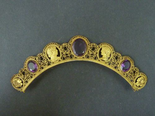 berlin ironwork gilt tiara amethyst paste cut steel fascinator cresting comb - CATEGORY: ANTIQUE JEWELLERY - DATED 1800