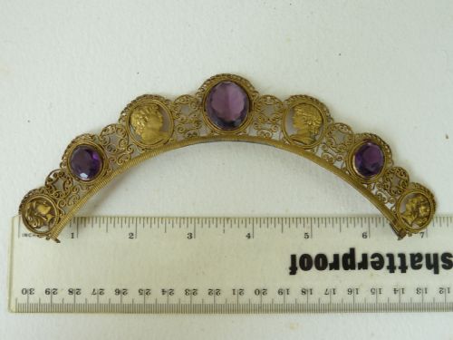BERLIN IRONWORK GILT TIARA AMETHYST PASTE CUT STEEL FASCINATOR CRESTING COMB - ADDITIONAL PHOTO 9