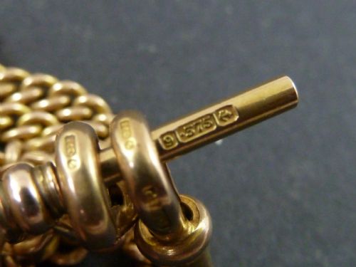 1910S 15 383MM 35G SOLID 9 CARAT GOLD DOUBLE ALBERT POCKET WATCH CHAIN NECKLACE - ADDITIONAL PHOTO 4