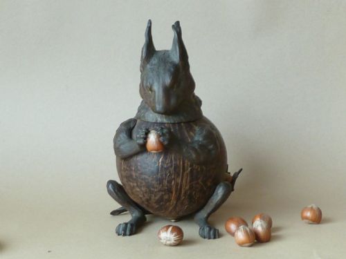 victorian squirrel novelty inkwell coconut shell hazel nut brass - CATEGORY: ANTIQUE MISCELLANEOUS - DATED 1890