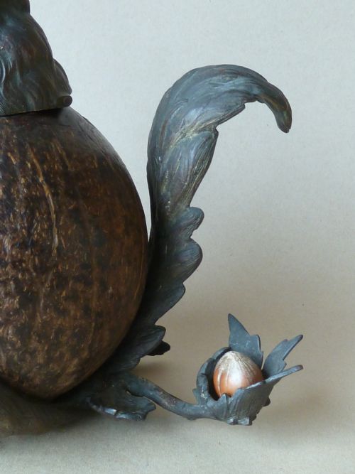 VICTORIAN SQUIRREL NOVELTY INKWELL COCONUT SHELL HAZEL NUT BRASS - ADDITIONAL PHOTO 3