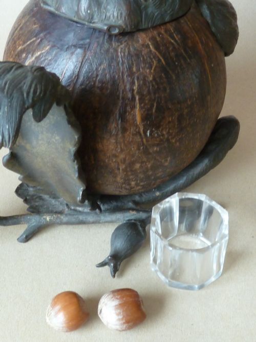 VICTORIAN SQUIRREL NOVELTY INKWELL COCONUT SHELL HAZEL NUT BRASS - ADDITIONAL PHOTO 8