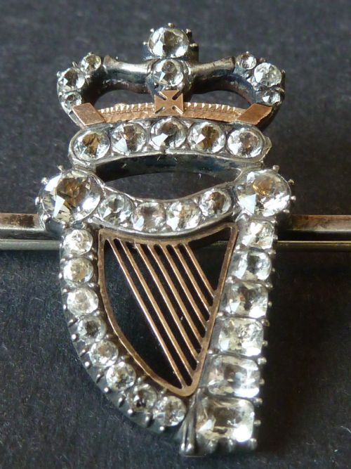 GEORGIAN HARP CROWN SILVER GOLD PASTE BROOCH PENDANT IRISH - ADDITIONAL PHOTO 3
