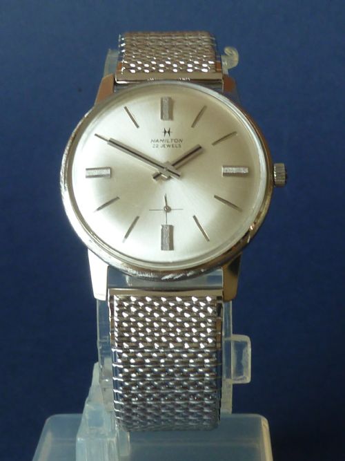 hamilton solid 14kt white gold wrist watch 22 jewel manual mechanical - CATEGORY: ANTIQUE WATCHES - DATED 1960