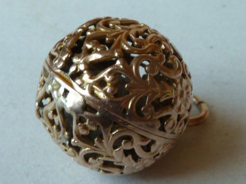 GOLD OPENWORK BEZOAR GOA STONE CASE BALL CAGE PENDANT CHARM AMULET - ADDITIONAL PHOTO 3