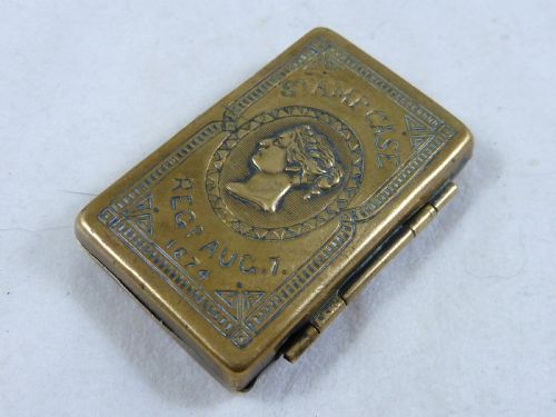 1874 VICTORIAN POSTAGE STAMP CASE HOLDER 4 SECTION BRASS BOX - ADDITIONAL PHOTO 1